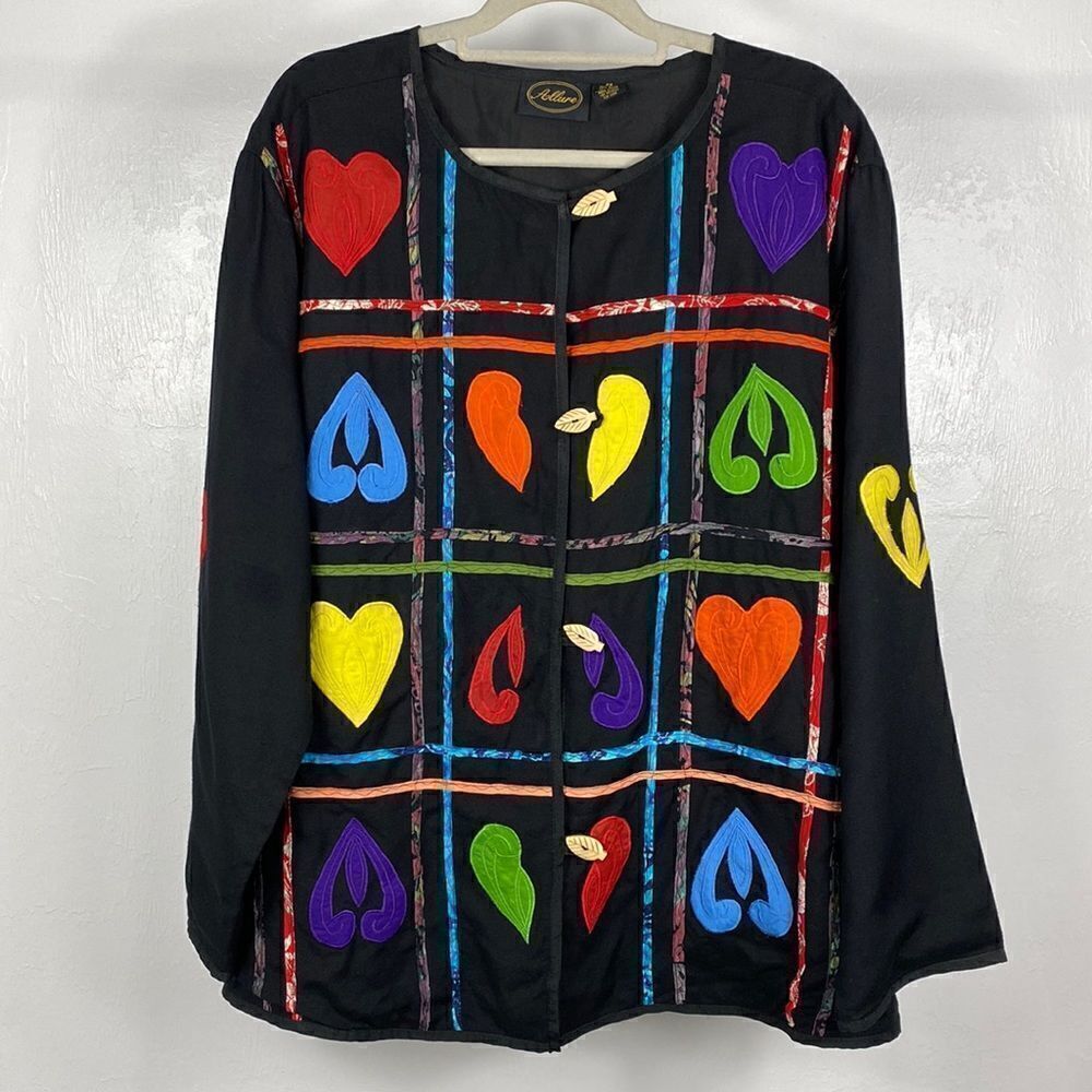Allure Black Heart Appliqué Embroidered Boho Jacket